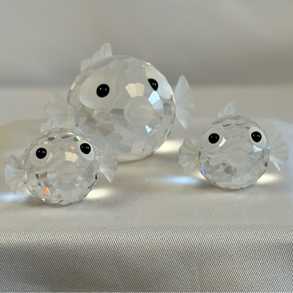 Swarovski Crystal Figurines Blowfish Retired- set of three .